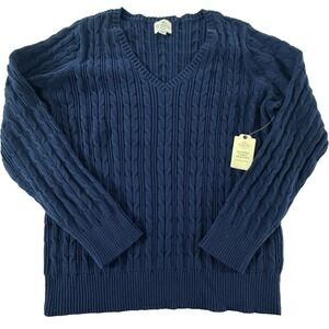 New St Johns Bay Cable Knit Sweater Womens XXL V Neck Pullover Fisherman Classic